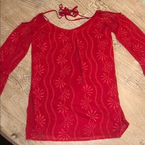 Honey Belle red eyelet mini cold shoulder dress